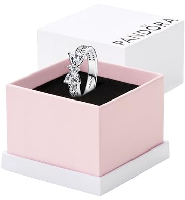PANDORA Anillo de plata para mujer con lazo brillante, doble fila, 193552C01, 58/18,5, Plata de ley, Zirconia cúbica
