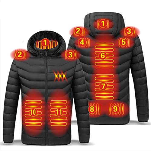 Beheizbare Jacke Herren Damen, Beheizte Jacke mit 11 Heizzonen Heizjacke USB Lade Beheizbare Kapuzenjacke Wasserdicht Winddicht Daunenjacke Wintermäntel Körperwärmer für Motorrad Outdoorarbeiten