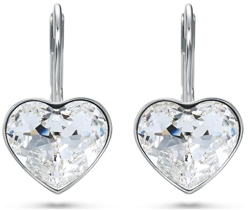Swarovski Bella 5687414 - Pendientes colgantes para mujer, en forma de corazón, chapados en rodio, color: Blanco, Talla única, Chapado en rodio, cristal
