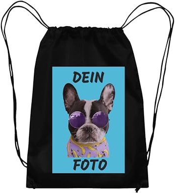 NIMAMA Turnbeutel Baumwollbeutel Bedrucken Lassen - Mit Wunschfoto personalisiert - Einkaufstasche als Geschenk für Damen und Herren selbst gestalten