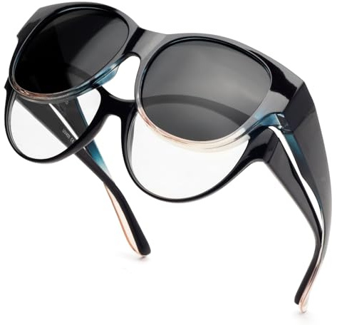 Face Shadow Polarisiert Überzieh Sonnenbrille über Normale Brille UV400 | Übergroß Überbrille für Brillenträger, für Damen Herren Unisex, Ultra Leicht für Fahren, Radfahren, Sport und Freizeit，Rund