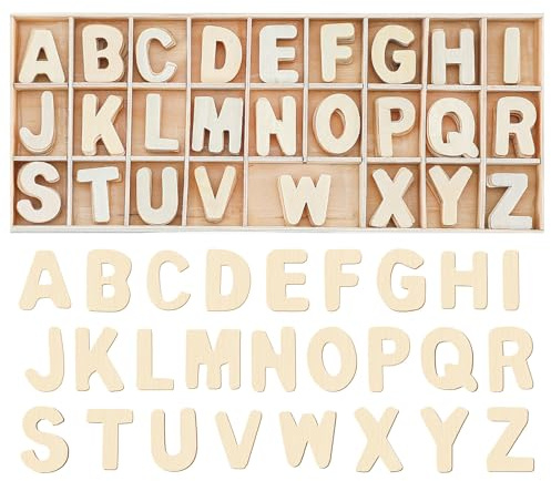 HJZHII 156 Stück holzbuchstaben Set, 3 cm Großbuchstaben A-Z | 6 Sätze holzbuchstaben zum basteln, Lagerung in Tablett, Wooden Alphabet Buchstaben, für Kunsthandwerk DIY, Hochzeitsfeier
