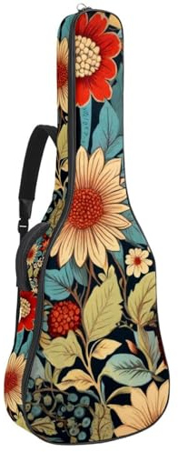 Gepolsterte Gitarrentasche mit Vintage-Blumenmuster und bunten Schmetterlingen, schützende Akustikgitarre, Gigbag für E-Bass, Konzertgitarre, Mehrfarbig 04, 42.9x16.9x4.7 in, Lässiger Tagesrucksack