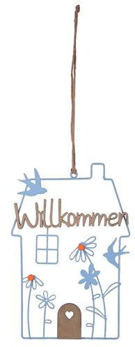 UNUS Aufhänger Haus Willkommen blau Höhe 30 cm