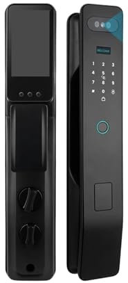 VEKELETE Cerradura de Puerta automática con reconocimiento Facial Tuya Cerradura Inteligente con Huella Dactilar for Puerta de Entrada Cámara Digital Pantalla Interior Visible(24 Hook)
