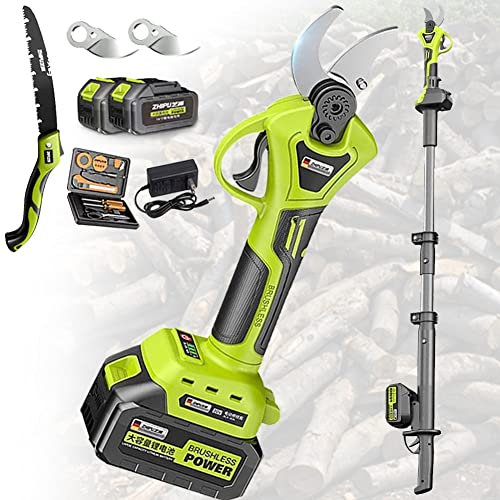 KIUYTQQ Tijeras de podar Extensibles inalámbricas, diámetro de Corte de 40/50 mm, a batería, con pértiga Extensible, 3 baterías de 50 mm, 2 baterías de 50 mm
