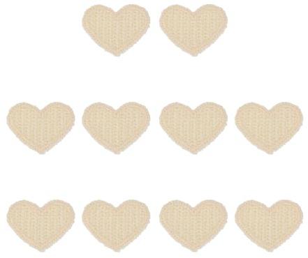 QUARKZMAN 10 Stück Herz Patches zum Aufbügeln, 35 x 27mm Niedliche Bestickte Aufnäher Applikationen Reparatur Herzförmige Transferaufkleber für Kleidung DIY Dekorationen, Beige