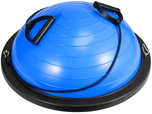 GROWNEER Balance Ball Board Inflatable Air Dome With Resistance Bands and Pump, Women Exercise Balance Trainer for Home Gym Workout Fitness Anti-slip Half Yoga Ball for Pilates (Blue)