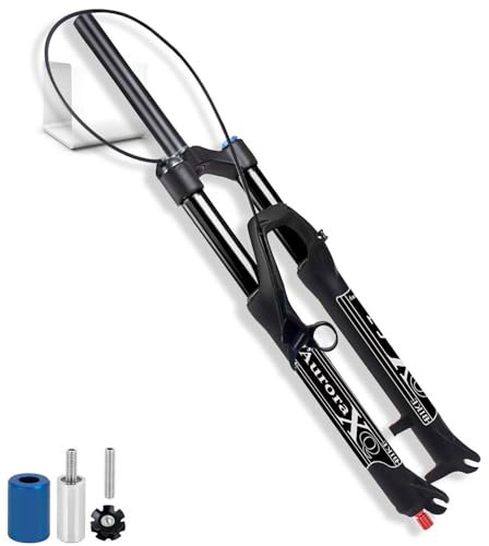 LYYCX 26 27.5 E 29 Pollici Forcella Ammortizzata Bici MTB Viaggio 140mm, Lega di Magnesio Freno a Disco con Rebound Adjust per MTB/AM/XC Offroad Bicicletta - Nero(Straight Remote Lockout,29)
