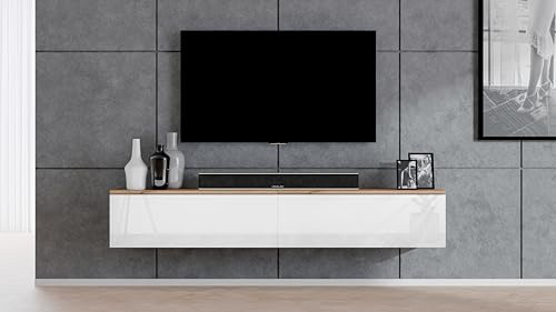 AXLIVING TV Bank Loriano 2x100cm Lowboard Eiche Wotan/weiß Hochglanz