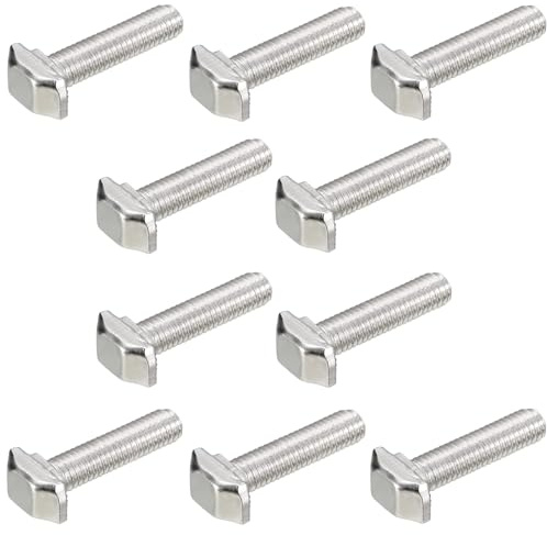 Juego de 10 pernos de inserción M5 x 20 mm con ranura en T y tuercas hexagonales M5, cabeza de martillo, perno en T, tornillo deslizante para 20 series de perfiles de aluminio