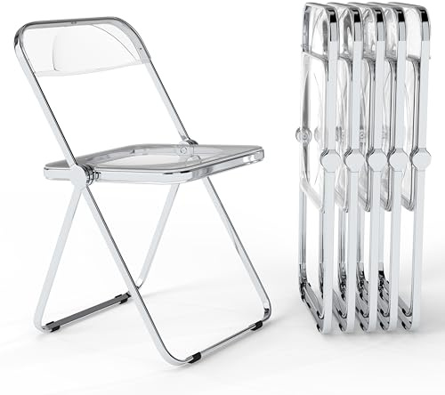 Real Relax Acrylic Folding Chairs,Foldable & Stackable Clear Chairs with Metal Chrome Frame, Indoor and Outdoor, for Home, Office, Party & Events,Set of 6,350LB,Transparent