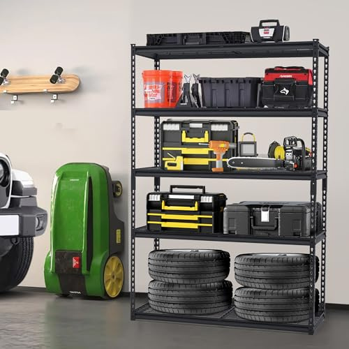 Hapihom Schwerlastregal, Eckregal-Set 5 Ebenen, 183x122x46 cm Lagerregal bis 1135 kg belastbar, MDF-Platten Regal aus Metall, Steckregal für Garage, Keller, Abstellraum, Kellerregal