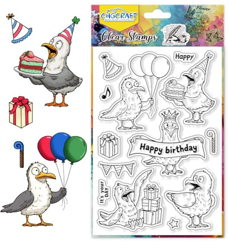 CHGCRAFT Lustiger Stil Transparente Stempel Möwe Transparente Stempel Geburtstag Silikondichtungen für Kartenherstellung DIY Scrapbooking Fotoalbum Dekoration, 4,3x6,3 Zoll