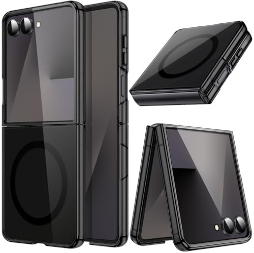 JETech Funda Magnética para Samsung Galaxy Z Flip 7 2025 Compatible con MagSafe, Carcasa Protectora Anti-Amarillo Transparente PC Duro, Anti-Arañazos (Negro)