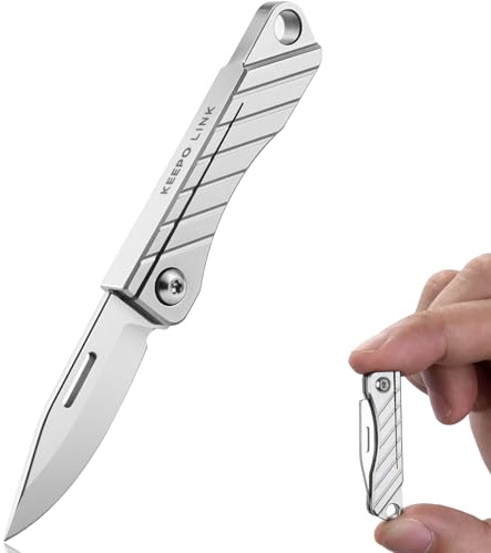 KEEPO LINK Mini Couteau de Poche en Titane pour Porté Quotidien, OLK03 | Pointe tombante, Couteau Utilitaire Tranchant, Petit Couteau Pliant Outil EDC Unisexe pour Hommes et Femmes, Usage Extérieur