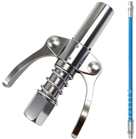 Sariputa Fettpresse Mundstück, Fettpresse Für Schmiernippel, 10000 PSI Doppelgriff G Coupler für Fettpresse mit 30cm Schlauch, Kupplung Passend für Standard M6/M8/M10/M12/M14
