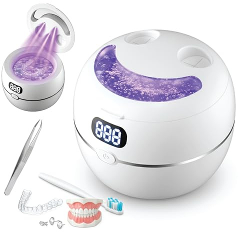 Upgraded Dental Ultrasonic Retainer Cleaner Machine, 220ML - 45kHz Dentures Cleaner Pod With Digital Display, Mouth Guard, Aligner, Night Guard, Braces, Toothbrush Heads, Jewelry