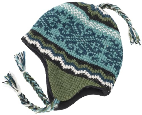 GURU SHOP Wollmütze mit Ohrenklappen, Norwegermütze, Wintermütze - Blau/olivgrün, Herren/Damen, Wolle