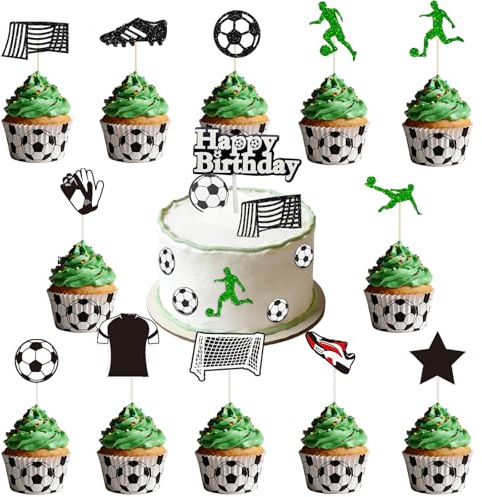 17 Stück Tortendeko Fussball, Tortenaufleger Fußball Deko, Kinder Geburtstag Kuchen Deko Set, Nicht Essbar Cake Topper, Cupcake Topper Party Zubehör, Fußball Tortendeko für Junge Geburtstag Party