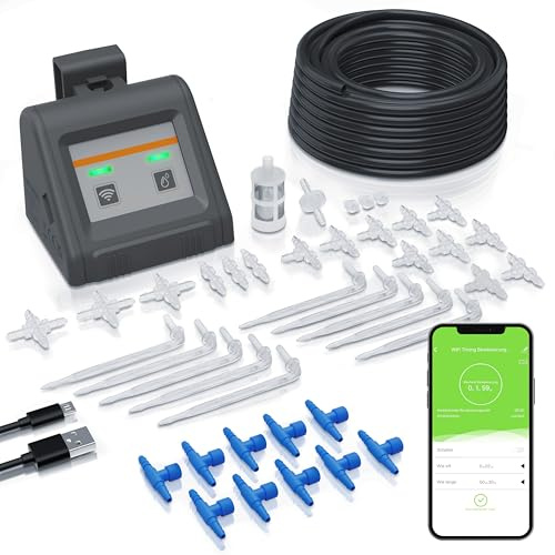 Brandson - Bewässerungssystem Smart Home – Wlan mit App Tuya Smartlife – 2,4 Ghz - automatische Tröpfchenbewässerung Set - Innen- und Außeneinsatz – Garten Balkon Terrasse