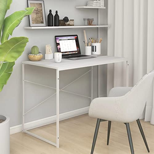 KGHFDVB Schreibtisch Weiß 110x60x70 cm, Computertisch aus Holzwerkstoff mit pulverbeschichtetem Metallgestell, moderner Bürotisch für Zuhause oder Büro, stabil und langlebig