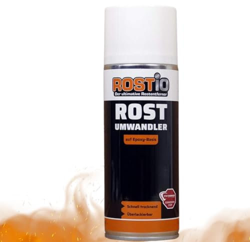 Rostio Rostumwandler Spray 400 ml – Rostkonverter & Korrosionsschutz – farblos – überlackierbar nach ca. 120 Min – Epoxidharz-Basis – temperaturbeständig bis 180 °C