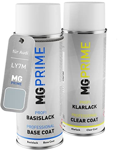 MG PRIME Autolack Spraydose für Audi LY7M / Y7M / L5 Alusilber Metallic +1K | Aluminum Silver Metallic, Set aus Basislack + Klarlack, Sprühdosen 400ml