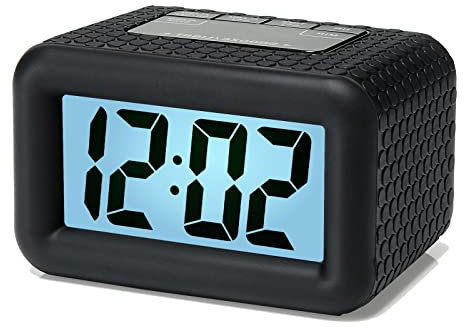 Plumeet Großer Digitaler LCD-Reisewecker, Mit Schlummermodus und Nachtlicht, Ansteigendem Soundalarm & Handgerät-Größe, Kinder (Schwarz) (Schwarz)