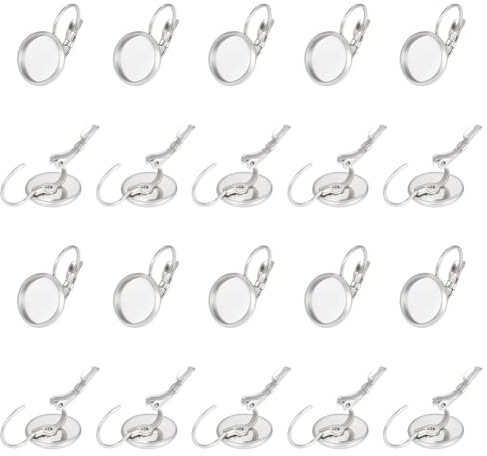 UNICRAFTALE 100 stücke Edelstahl Brisur Ohrring Haken Mit 10mm Flache Runde Blank Ohrring Cabochons Lünette Fach Für Baumeln Schmuck Machen 19x12mm Pin 0.8mm