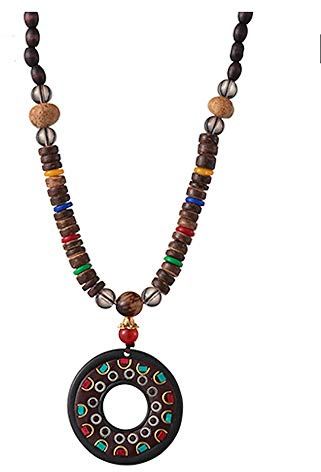 EXINOX Lange buddhistische Halskette mit Holzperlen | Ethnischer Buddha | Damen |