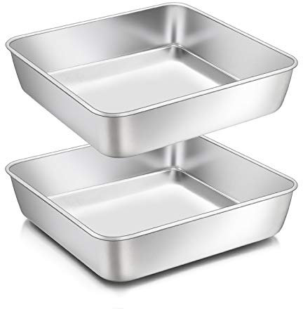 Homikit tortiera quadrata, teglia quadrata per in acciaio inox, casseruola set di 2, 21 x 21 x 5 cm, perfetta per torte, sana e non tossica, lavabile in lavastoviglie, non adatta per airfryer