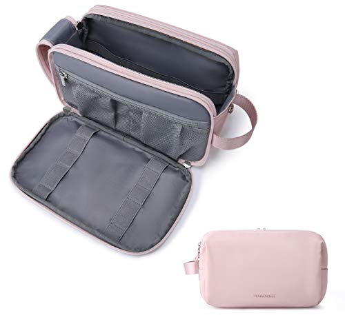 BAGSMART Resetoalettväska för Män och Kvinnor, Vattentät Bärbar Toalettväska med Dubbel Dragkedja och Stor öppning, Rakväska, Förvaringsväska med Stor Kapacitet, 5L, Rosa, M