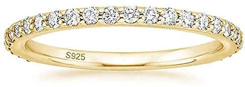 Zakk Eternity Bague pour femme en argent 925 Zircon cubique bagues d'éternité complète bagues de fiançailles mariage mémoire 2 mm (Or,62 (19.7))