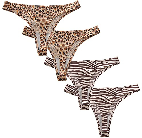 Leopardtryck string sexiga trosor för kvinnor hög elasticitet sömlös bikini damunderkläder underkläder 4-pack, a, M