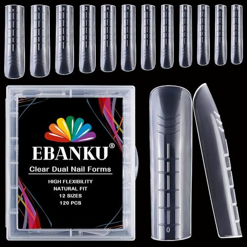 EBANKU 120 Stück Clear Full Cover Dual Nail System Form Form Flache Acryl Nagelverlängerung Tipps Nail Art Maniküre Werkzeuge