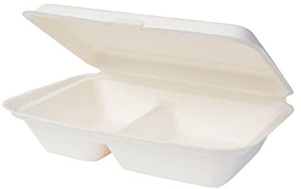 GREENBOX Bio engångs bagass skålar sockerrör biologiskt nedbrytbar lunchlåda delad 2 kammare fällbart locklåda skål komposterbar 650 ml 50 menyskålar rektangulära 25 x 16,5 cm vit DFC013461
