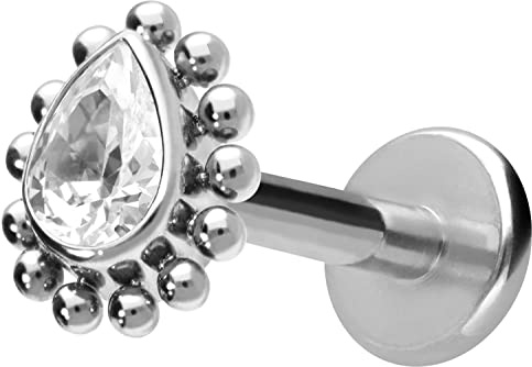 PIERCINGLINE Titan Labret mit Innengewinde | Kristalltropfen | Piercing Lippe Nase Ohr Helix | Farb & Größenauswahl