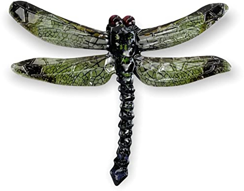 Crispe Metall Wand-Deko - Libelle grün – 48 x 40cm - geprägte 3D Wanddekoration - Wandbild inkl. praktischer Wandbefestigung – dekorative Wandskulptur – für In- und Outdoor