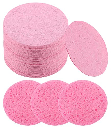 30 Count Compressed Cellulose Facial Sponges, 80 mm/3.1 inch Reusable Washing Face Sponge Pads for Facial Cleansing, Exfoliating Mask, Makeup Removal (Pink)