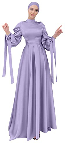 OBEEII Muslimisches Maxi Kleid Mit Hijab Für Damen Muslim Kleid Slim Muslimische Kleider Mit Verband Maxikleid Islamische Kleidung Für Ramadan Muslimische Robe Lila S