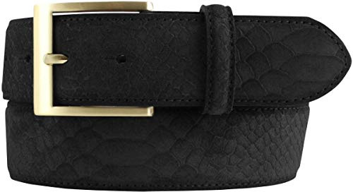 BELTINGER Gürtel mit goldener Gürtelschnalle und Pythonprägung 4 cm | Leder-Gürtel 40mm Schlangen-Optik |Schlangen-Muster