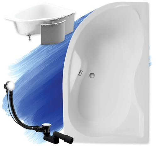 BADLAND Badewanne Original Weiß Acryl Wanne Eckbadewanne DORA 170x110 Rechts KOMPLETTSET SET mit Premium Styroporverkleidung + Füßen und Exklusive Chrom Automatik Ablaufgarnitur Made in EU 4in1