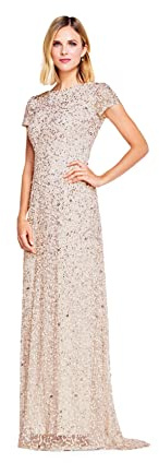 Adrianna Papell Kurzärmeliges Damenkleid mit Pailletten, Blush, 50