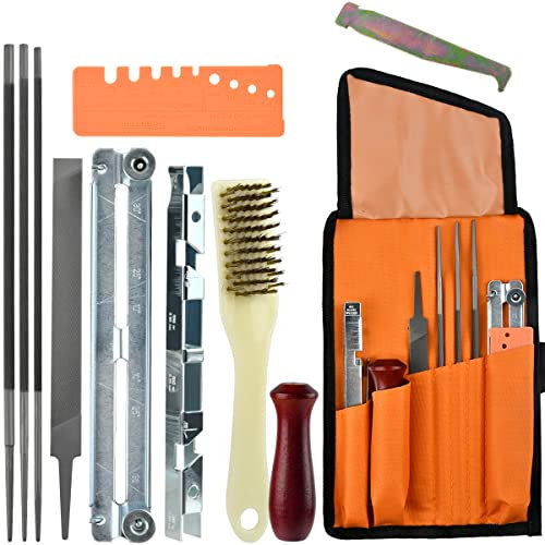 Affuteuse de Chaine Tronconneuse Kit 11 Pcs OctBird Kit Affutage Chaine Tronçonneuse Kit de Limes d'affûtage pour Tronçonneuse avec Jauge de Profondeur, Pochette, Affûtage pour Chaîne de Tronçonneuse