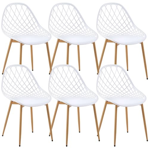 buybyroom Esszimmerstuhl 6er Set Esszimmer Stühle mit Rückenlehne Metallbeinen Wohnzimmerstuhl Schalenstuhl Gartenstühle, Weiß