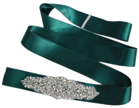 Wambere Bröllopsbälte för kvinnor, kristallstrass, brudsskärp, strass, bröllopsmidjeband, diamanter, brudbälte, bröllopsbälte, midjebälte, för fest, bal, brudklänning, grön