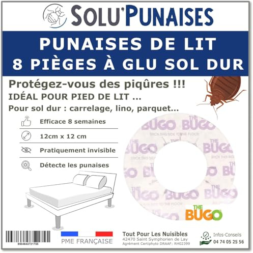 The BUGO 8 Pièges Punaises de Lit à Glu pour Pied de Lit - Sol Dur