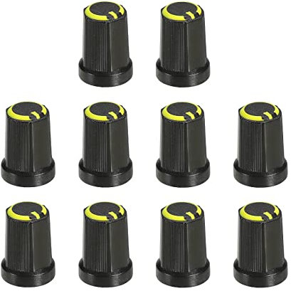 QUARKZMAN Potentiometer Drehknopf ABS Gitarre Knopf für 6mm D Typ Welle E-Gitarren Verstärker Stereoanlagen Bass Lautstärke Ton 270° Drehknopf Schwarz Gelb 10Stk
