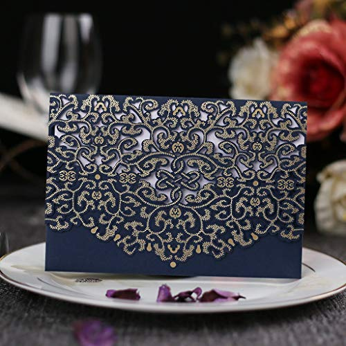 CYSKY 20 Pezzi Set di Biglietti di Invito per Matrimonio con Carta Stampabile Vuota e Buste per Matrimonio, Fidanzamento, Anniversario (Blu)